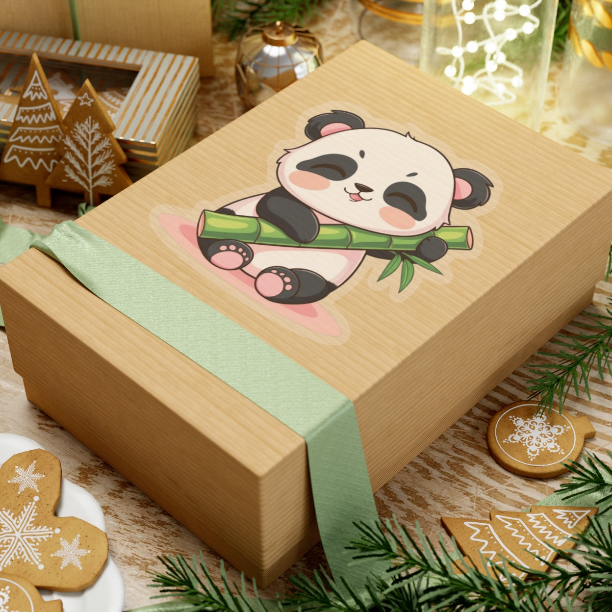 Sleepy Kawaii Panda Holding Bamboo