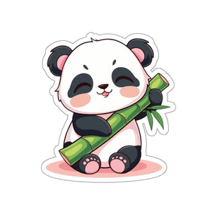 Sleepy Kawaii Panda Holding Bamboo