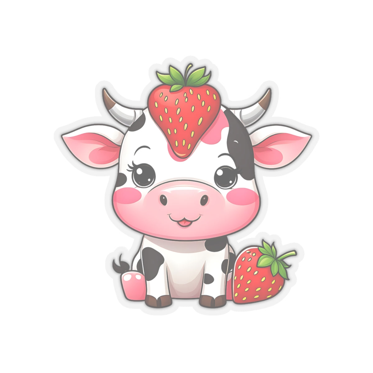 Strawberry Cow Matte Vinyl Sticker | Cute Kawaii Cottage Core Decal Cut Stickers