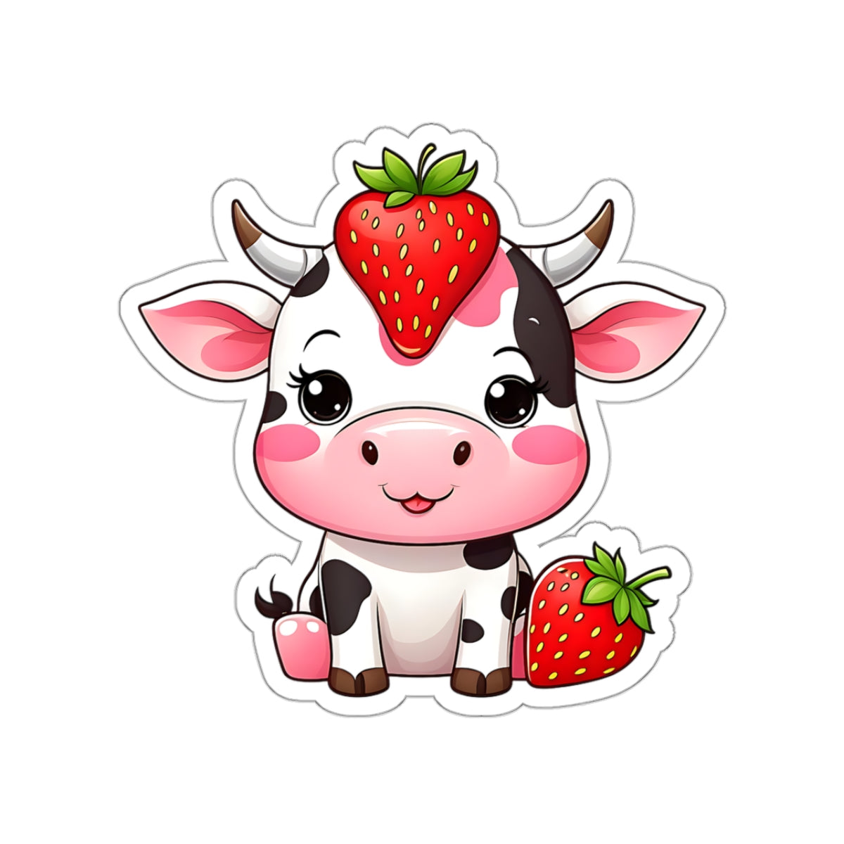 Strawberry Cow Matte Vinyl Sticker | Cute Kawaii Cottage Core Decal Cut Stickers