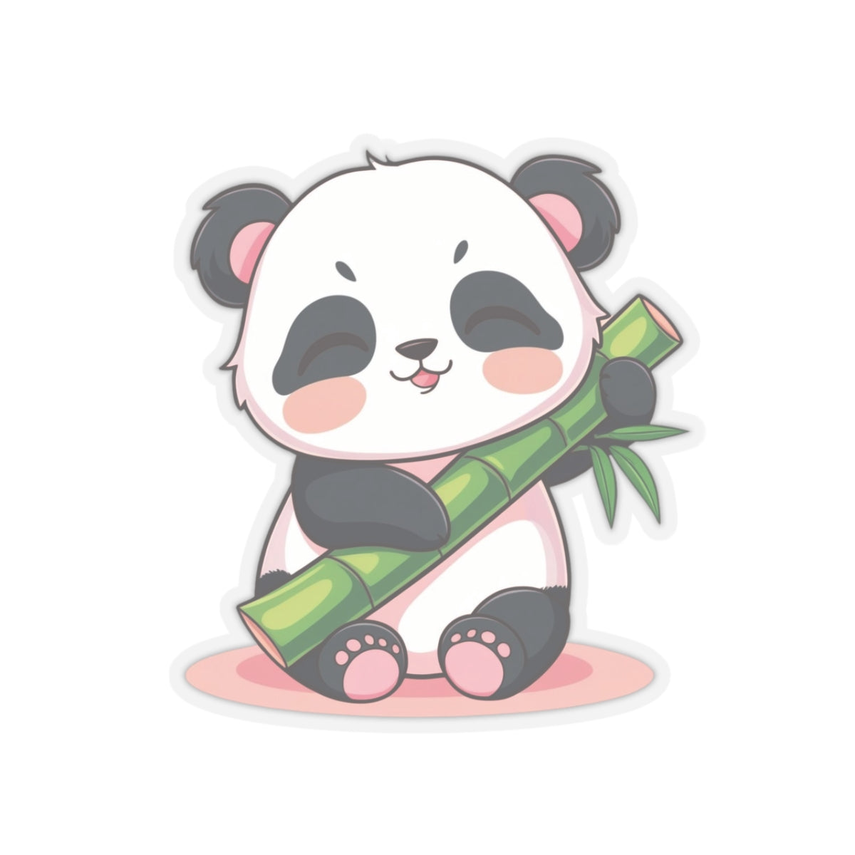 Sleepy Kawaii Panda Holding Bamboo